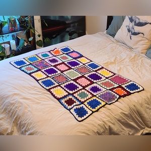 Hand knit crochet patchwork purple throw